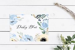 Dusty blue and gold watercolour flowers Digital clipart hand drawn. Soft blue, grey and cream colors. Product Image 12