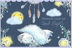 Arctic fox and glowwarm night watercolor clipart kit for bab Product Image 3