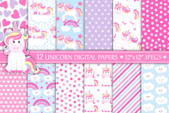 Unicorn Digital Papers, Cute Unicorn Patterns Product Image 1