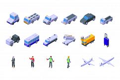 Airport ground support service icons set, isometric style Product Image 1