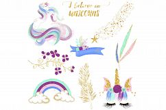 Gold Glitter Unicorn Clipart Product Image 2