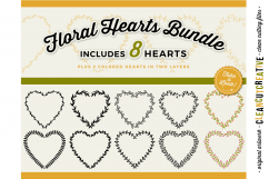 8 svg FLORAL HEARTS floral leaf heart wreath frames - SVG DXF EPS PNG - for Cricut and Silhouette Cameo - clean cutting digital files Product Image 1