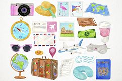 Watercolor Travel Clipart, Travel Clip Art, Travel Graphics Product Image 2