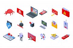 Malware icons set, isometric style Product Image 1