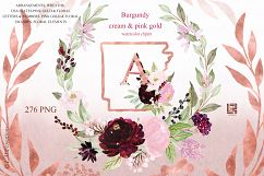 Burgundy cream &amp; gold pink watercolor flowers. Product Image 3