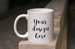 Coffee Mug Mockup, Cup mock up, mugs, templates, mockups, white mug mock ups, wood texture, PSD smart object Product Image 1