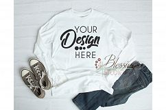 Long Sleeve Tshirt Mockup Unisex Shirt White Gildan Hammer Product Image 1