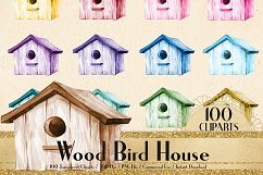 100 Watercolor Wooden Bird House Clip Arts, Rustic Scrapbook Product Image 1