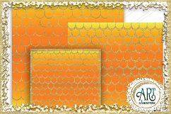 18 Digital Papers - Orange Tangerine with Gold Glitter - Mermaid Scale Tail Digital Paper, Mermaids Scales  : JPEG files 12X12  Product Image 8