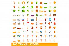 100 travel icons set, cartoon style Product Image 1