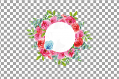 Boho pink and blue floral frames watercolor clip art pack Product Image 14