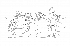 Kids Swimming And Playing In Waterpool Vector Product Image 1