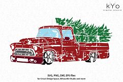 Distressed Red Christmas truck SVG DXF PNG EPS files Product Image 1