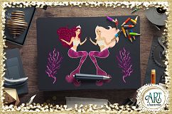 Mermaids Clipart design in Pink and Purple gold glitter - Huge Set of : PNG files Product Image 15