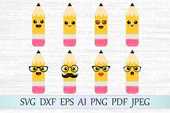 Cute pencil svg, Back to school svg, Pencil cut file, Emoji Product Image 1