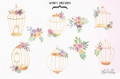 Watercolor Floral Bird Cages Pretty Clipart Bouquets Flowers Product Image 6