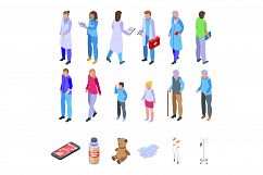 Family doctor icons set, isometric style Product Image 1