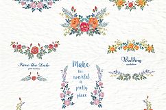   Set of watercolor design elements: rose flowers, plants, butterflies, seamless patterns, splashes.  Product Image 5