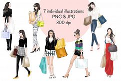 Shopping girls watercolour fashion illustration clipart Product Image 2