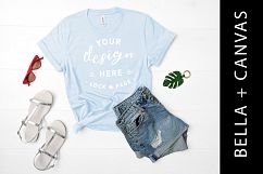 Light Blue Girls T Shirt Mockup Bella Canvas 3001 Flat lay Product Image 1