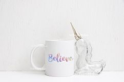 White coffee 11oz mug mock up unicorn decor rustic background PSD Product Image 3