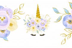 Unicorn clip art, flowers with gold Product Image 3