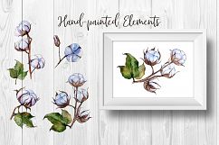 Blue and white cotton PNG watercolor set Product Image 4