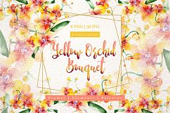 Yellow orchid bouquet PNG watercolor design set Product Image 1