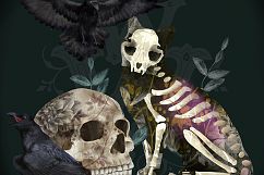 Halloween spooky clipart with skeleton cats, witch skull Product Image 4