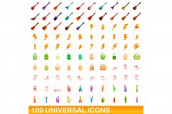 100 universal icons set, cartoon style Product Image 1