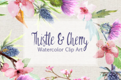 Watercolor Thistle and Cherry Clip Art Set Product Image 1