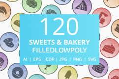 120 Sweets &amp; Bakery Filled Low Poly Icons Product Image 1