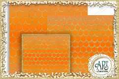 18 Digital Papers - Orange Tangerine with Gold Glitter - Mermaid Scale Tail Digital Paper, Mermaids Scales  : JPEG files 12X12  Product Image 9