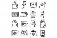 Modern digital wallet icons set, outline style Product Image 1