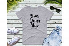Heather Grey Gildan 5000L Tshirt Mock Up Flat Lay Display Product Image 1