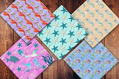 Mermaid Digital Paper, Sealife Scrapbook, Seahorse pattern Product Image 3