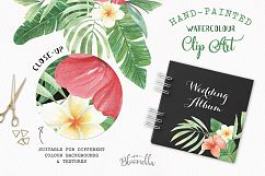 Watercolor Tropical Clipart Elements Flowers Floral Hibiscus Flamingo Set Product Image 7