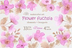 Flower fuchsia. Watercolor. Product Image 1