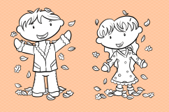 Kids Playing in Fall Leaves Digital Stamps Product Image 4