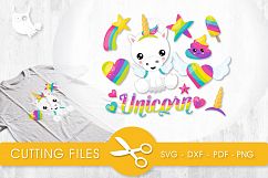 Rainbow Unicorn cutting files svg, dxf, pdf, eps included - cut files for cricut and silhouette - Cutting Files SG Product Image 1