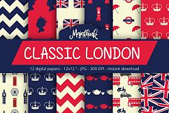 Classic London Pattern - with british flag london element, big ben, tea, phone booth, chevron Product Image 1