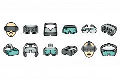 Game goggles icons set, outline style Product Image 1