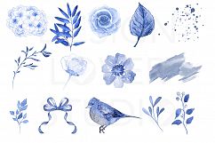 Watercolor BLUE FLOWERS design Product Image 3