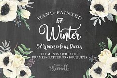 Winter Watercolor Flower Festive Hand Painted Clipart Anemones Package  Product Image 1
