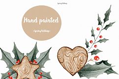 Chrismas Holly &amp; wood Winter watercolor clipart with berries Product Image 3
