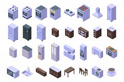 Kitchen furniture icons set, isometric style Product Image 1