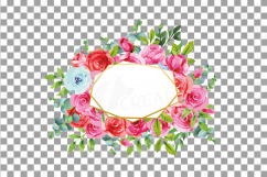 Boho pink and blue floral frames watercolor clip art pack Product Image 16
