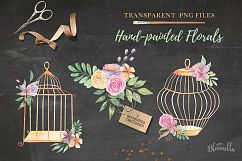 Watercolor Floral Bird Cages Pretty Clipart Bouquets Flowers Product Image 4