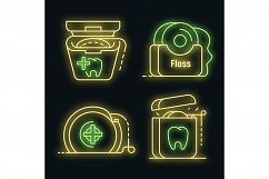 Floss dental icon set vector neon Product Image 1