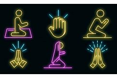 Prayer icons set vector neon Product Image 1